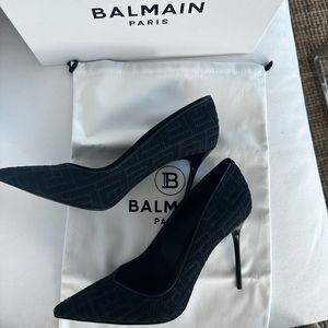 Balmain Monogram-Jacquard Pointed Pump Heels - Black & Navy Pattern (39.5 women)